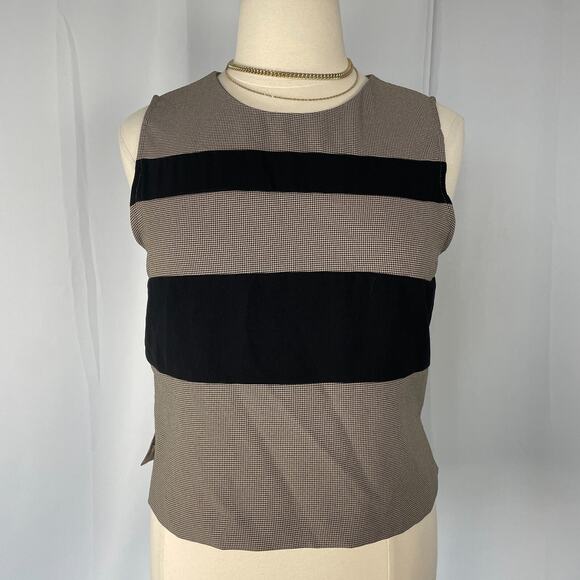 Vintage Tank Top Size 16 Black Cream Striped Minimalist Secretary Chic 90s Y2K - Picture 1 of 13